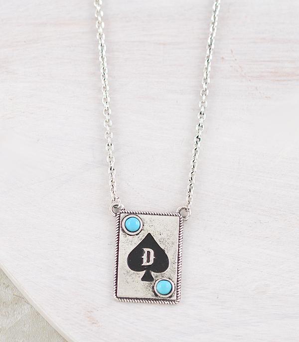 INITIAL JEWELRY :: NECKLACES | RINGS :: Wholesale Western Ace Card Initial Necklace