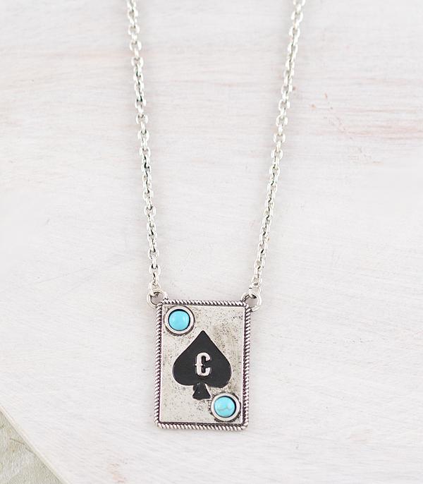 INITIAL JEWELRY :: NECKLACES | RINGS :: Wholesale Western Ace Card Initial Necklace