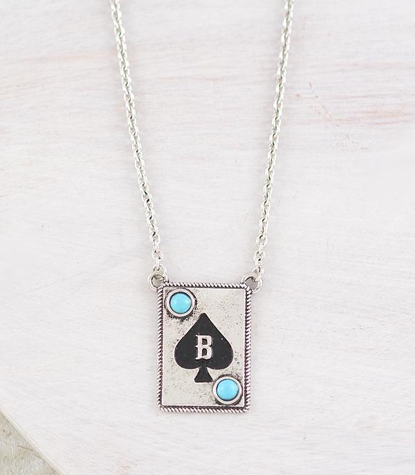 New Arrival :: Wholesale Western Ace Card Initial Necklace