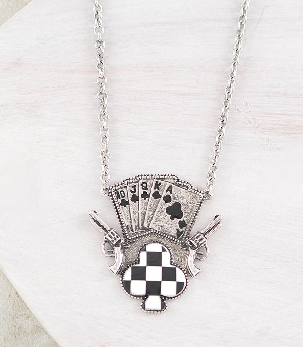 NECKLACES :: WESTERN TREND :: Wholesale Western Checkered Ace Card Necklace