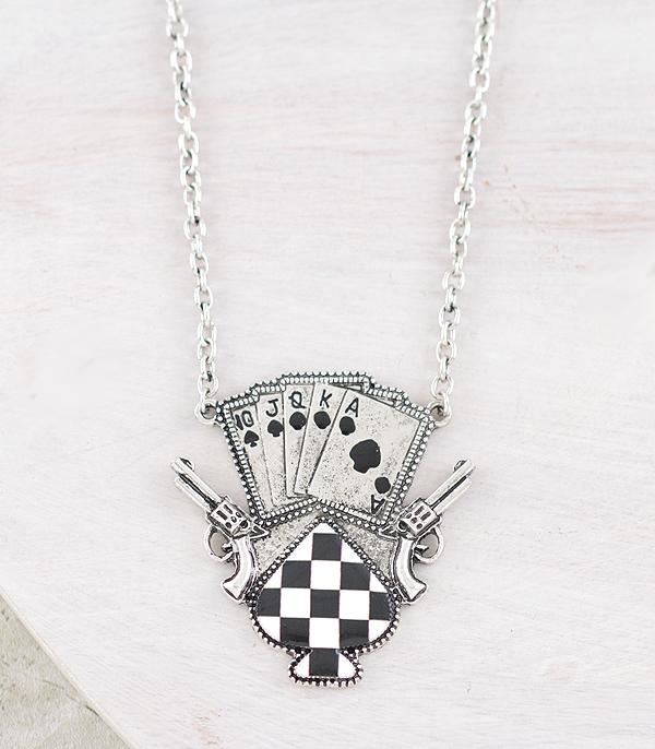 NECKLACES :: WESTERN TREND :: Wholesale Western Checkered Ace Card Necklace