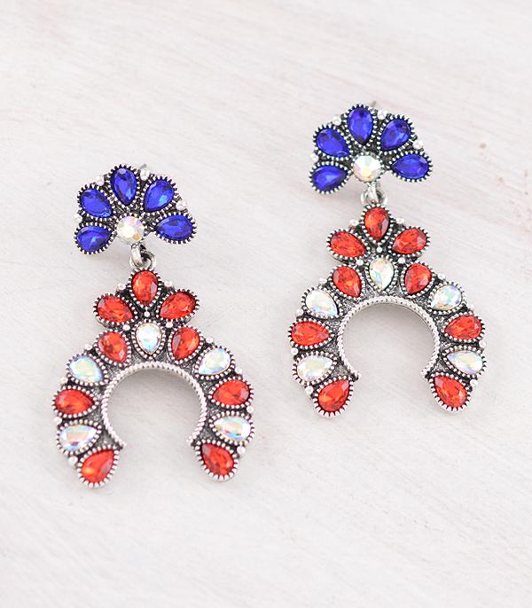 <font color=RED>RED,WHITE, AND BLUE</font> :: Wholesale Glass Stone Patriotic Earrings