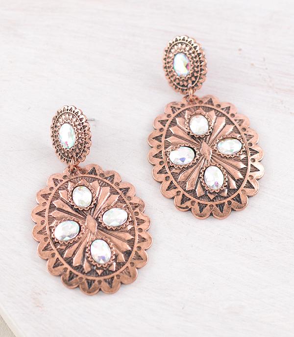 New Arrival :: Wholesale Western Glass Stone Concho Earrings