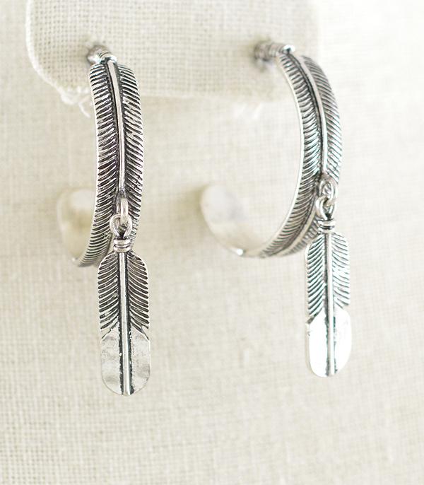 EARRINGS :: HOOP EARRINGS :: Wholesale Western Feather Hoop Earrings