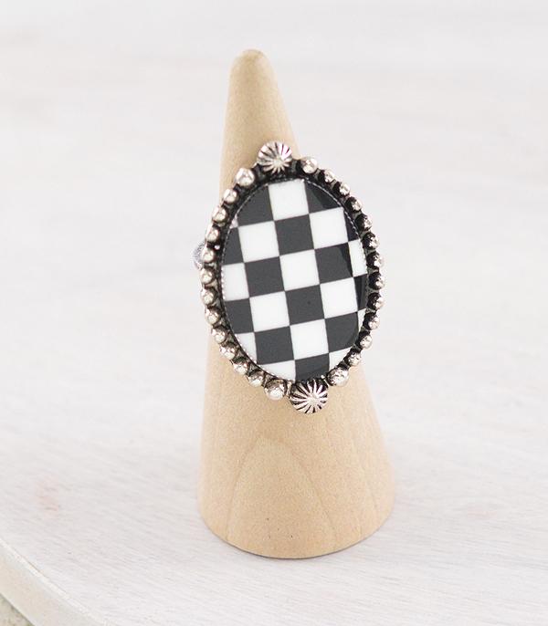 New Arrival :: Wholesale Western Checkered Oval Ring