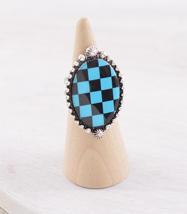 New Arrival :: Wholesale Western Checkered Oval Ring