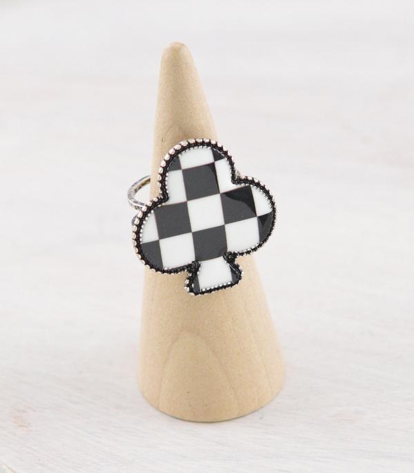 New Arrival :: Wholesale Western Checkered Clover Ring