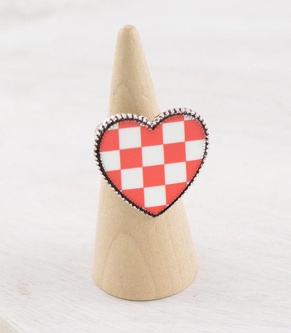 RINGS :: Wholesale Western Checkered Heart Ring