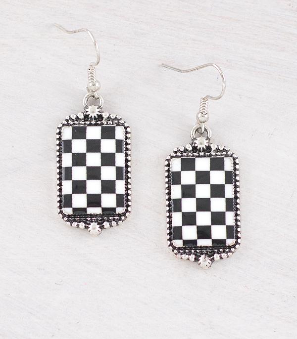 New Arrival :: Wholesale Western Checkered Concho Earrings