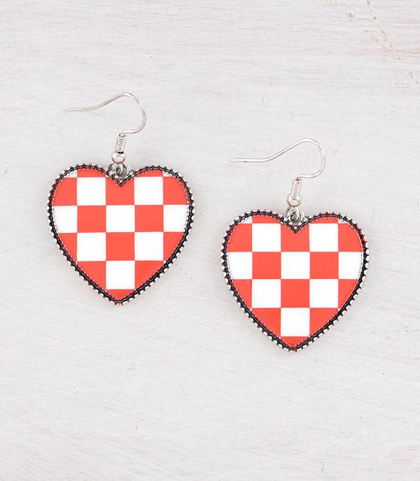 New Arrival :: Wholesale Western Checkered Heart Earrings