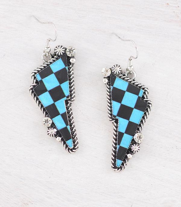 New Arrival :: Wholesale Western Checkered Bolt Earrings