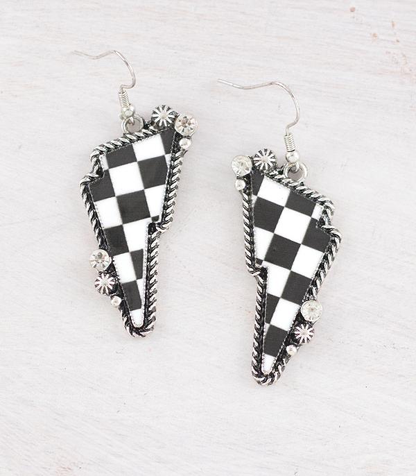 New Arrival :: Wholesale Western Checkered Bolt Earrings