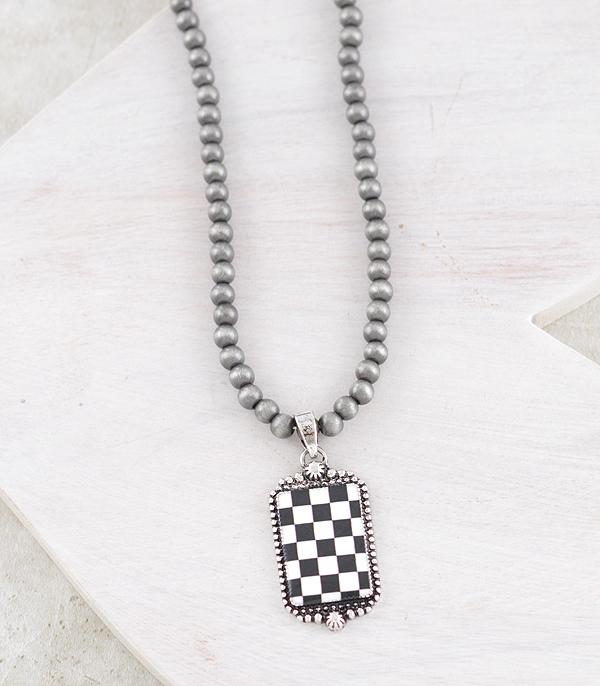 NECKLACES :: WESTERN TREND :: Wholesale Western Checkered Pendant Necklace