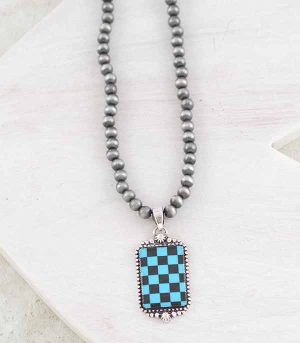 NECKLACES :: WESTERN TREND :: Wholesale Western Checkered Pendant Necklace