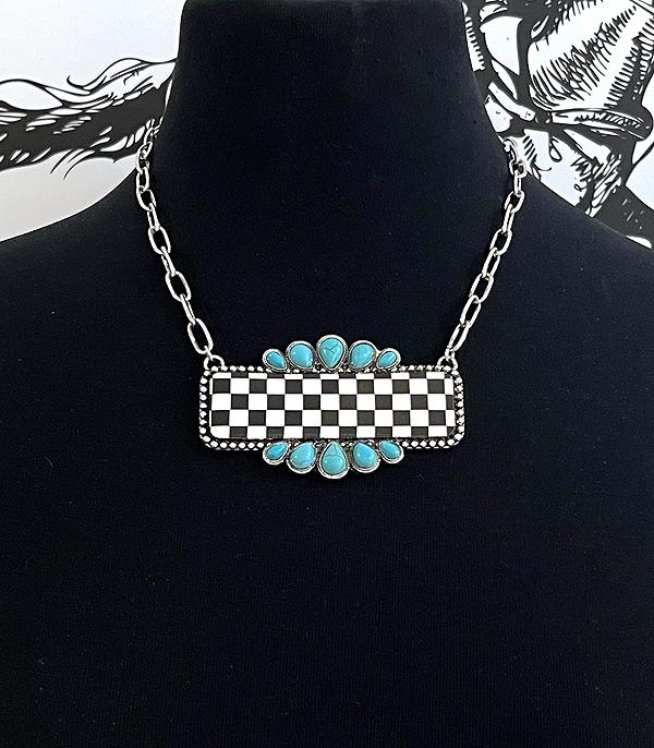 NECKLACES :: WESTERN TREND :: Wholesale Western Checkered Bar Necklace