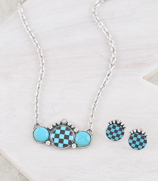 NECKLACES :: TRENDY :: Wholesale Western Checkered Pendant Necklace