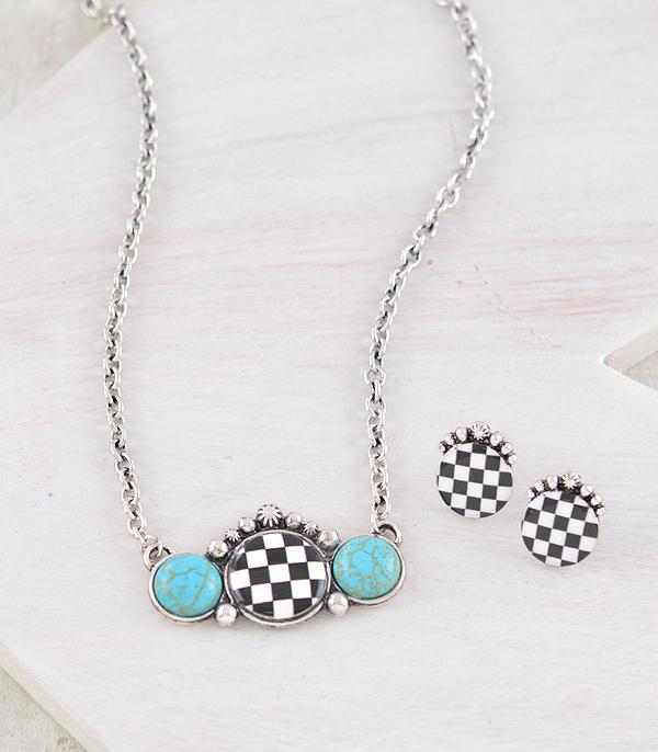 New Arrival :: Wholesale Western Checkered Pendant Necklace