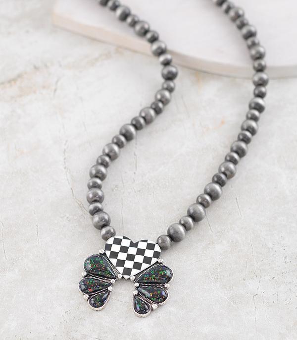 NECKLACES :: WESTERN SQUASH BLOSSOM NECKLACES :: Wholesale Checkered Squash Blossom Necklace