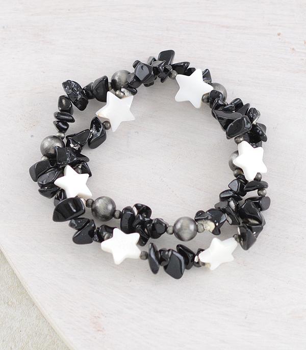 BRACELETS :: STRETCH-BEAD :: Wholesale Western Star Black Stone Bracelet Set