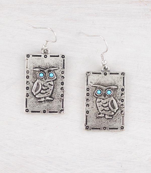 EARRINGS :: WESTERN HOOK EARRINGS :: Wholesale Turquoise Owl Earrings