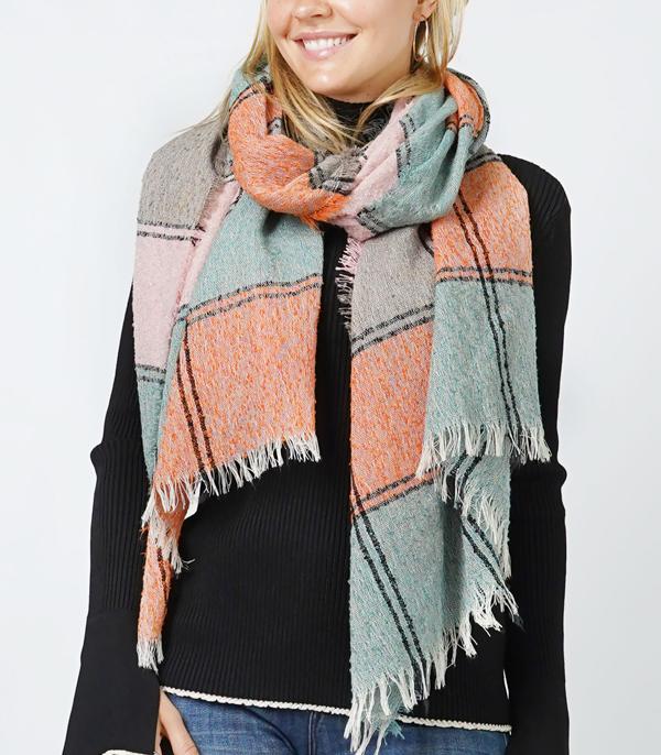 New Arrival :: Wholesale Plaid Woven Oblong Scarf