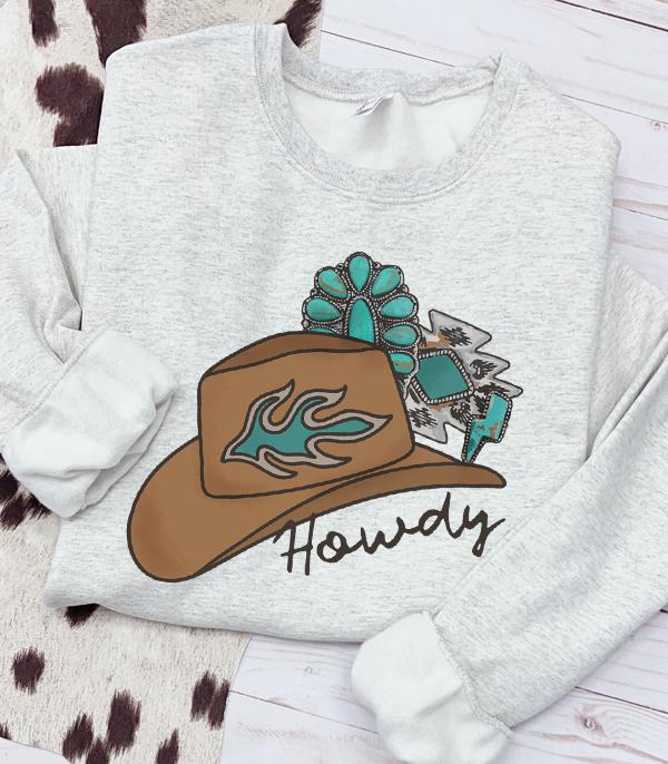 GRAPHIC TEES :: LONG SLEEVE :: Wholesale Howdy Cowboy Hat Sweatshirt