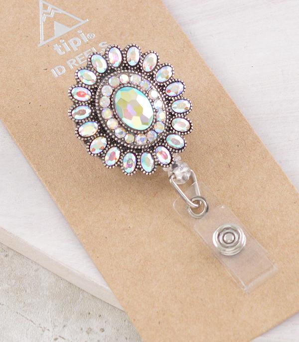 New Arrival :: Wholesale AB Stone Concho Retractable ID Holder