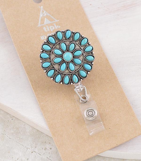 <font color=BLUE>WATCH BAND/ GIFT ITEMS</font> :: GIFT ITEMS :: Wholesale Turquoise Concho Retractable ID Holder