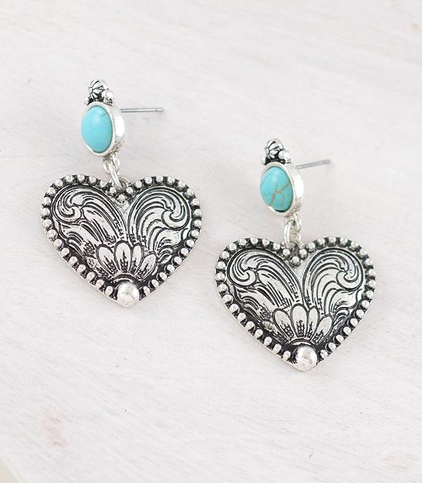 EARRINGS :: WESTERN POST EARRINGS :: Wholesale Western Tooling Look Heart Earrings