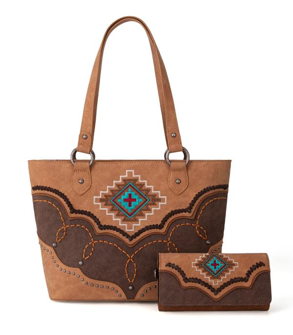 MONTANAWEST BAGS :: WESTERN PURSES :: Wholesale Montana West Aztec Tote Wallet Set