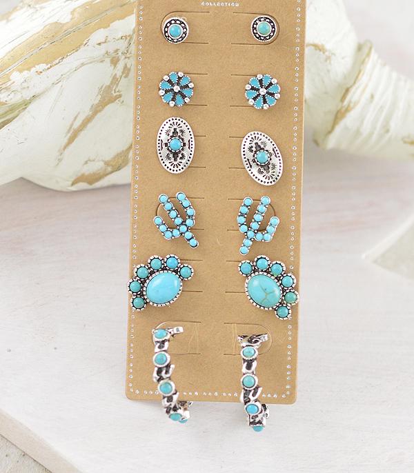 EARRINGS :: WESTERN POST EARRINGS :: Wholesale Western Turquoise 6PC Set Earrings