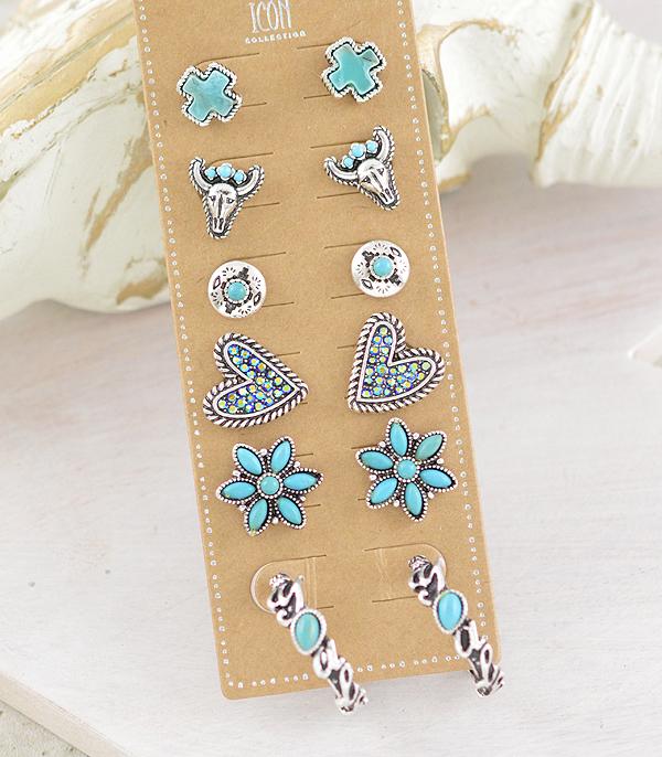 New Arrival :: Wholesale Western 6PC Set Post Earrings