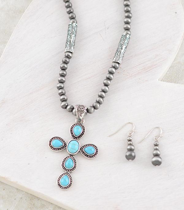 NECKLACES :: WESTERN TREND :: Wholesale Western Turquoise Cross Pendant Necklace