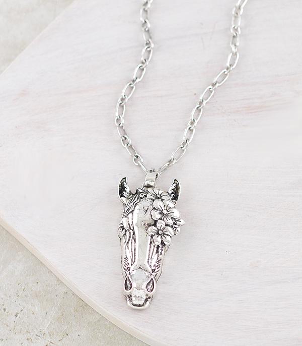 NECKLACES :: CHAIN WITH PENDANT :: Wholesale Western Floral Horse Pendant Necklace