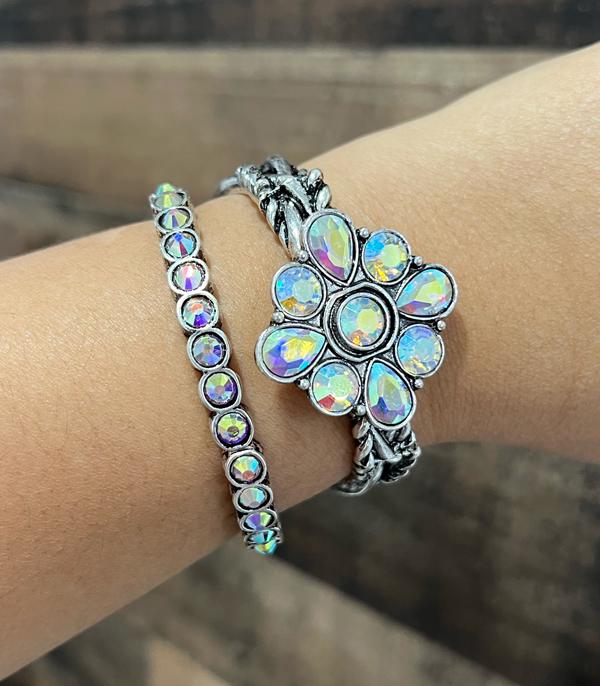 BRACELETS :: STRETCH :: Wholesale Western Glass Stone Concho Bracelet Set