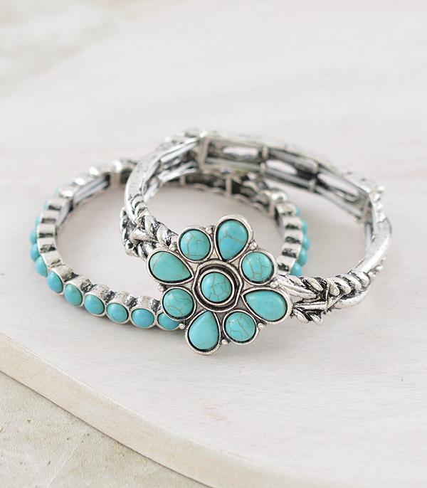 BRACELETS :: STRETCH :: Wholesale Western Turquoise Concho Bracelet Set