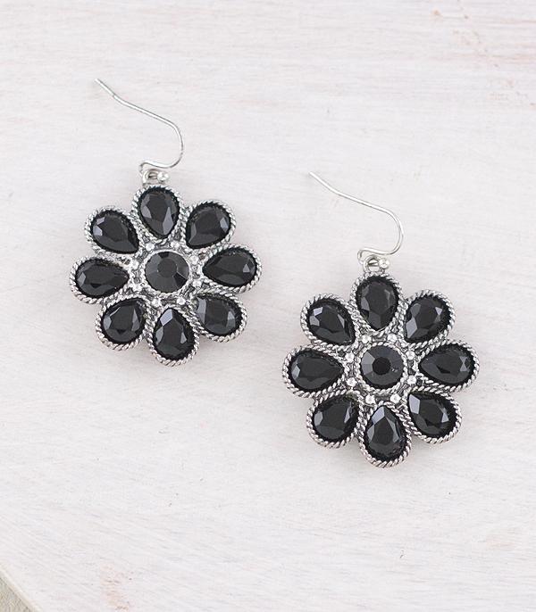 EARRINGS :: WESTERN HOOK EARRINGS :: Wholesale Western Semi Stone Black Concho Earrings