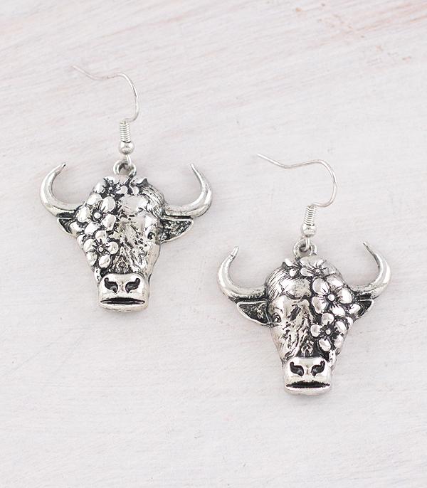 New Arrival :: Wholesale Western Floral Cow Earrings