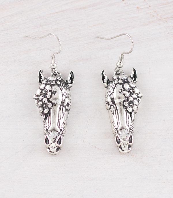 EARRINGS :: WESTERN HOOK EARRINGS :: Wholesale Western Floral Horse Earrings