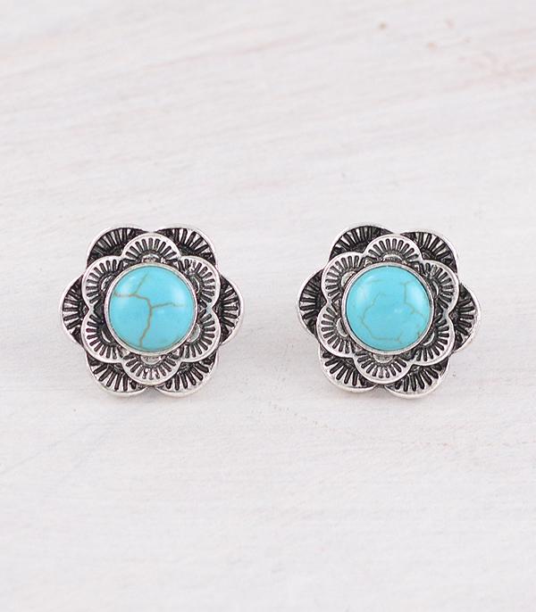 EARRINGS :: WESTERN POST EARRINGS :: Wholesale Western Turquoise Flower Post Earrings