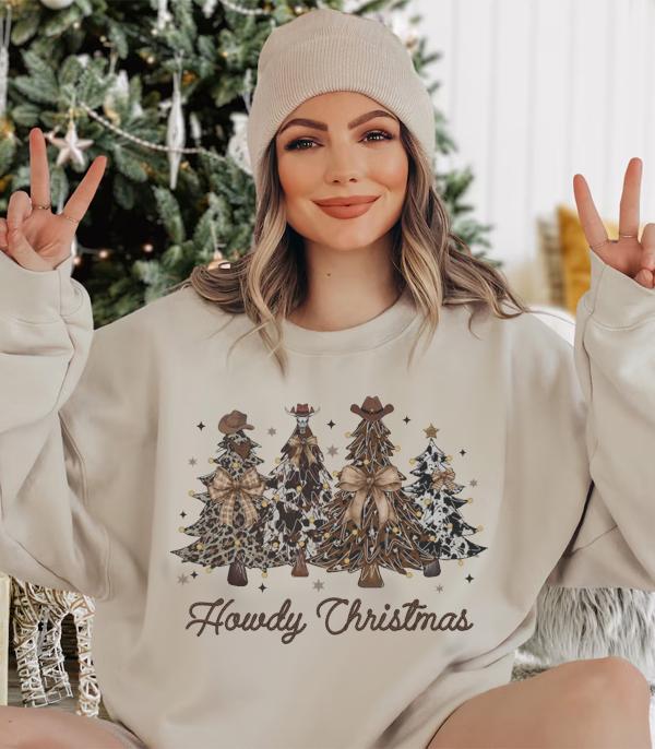 <font color=GREEN>HOLIDAYS</font> :: GRAPHIC TEES :: Wholesale Cow Print Howdy Christmas Sweatshirt