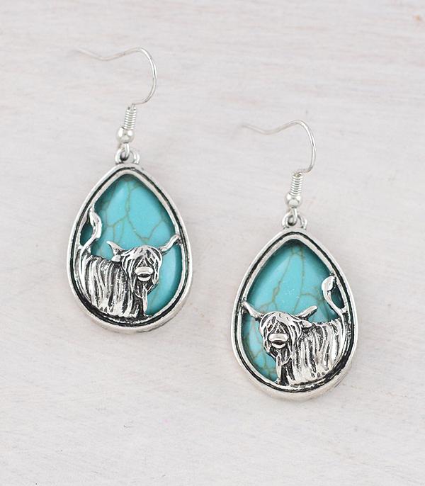 New Arrival :: Wholesale Western Cow Turquoise Teardrop Earrings