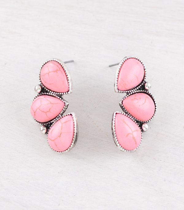 New Arrival :: Wholesale Western Pink Semi Stone Earrings