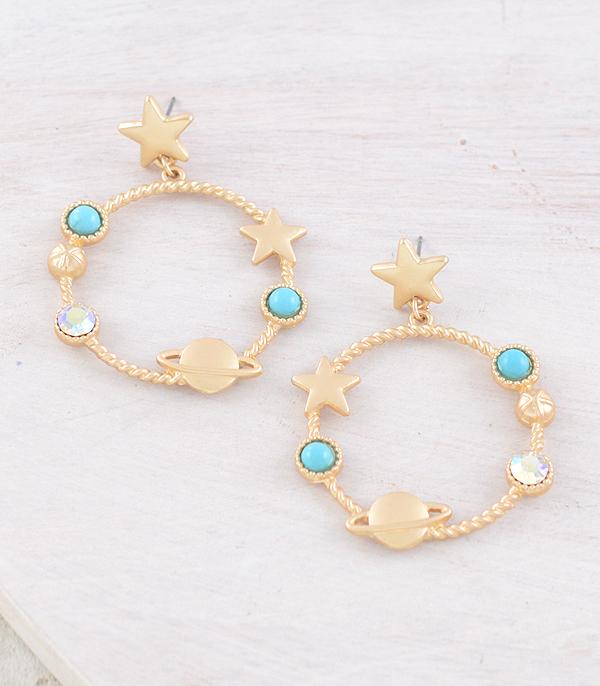 EARRINGS :: WESTERN POST EARRINGS :: Wholesale Western Turquoise Star Hoop Earrings