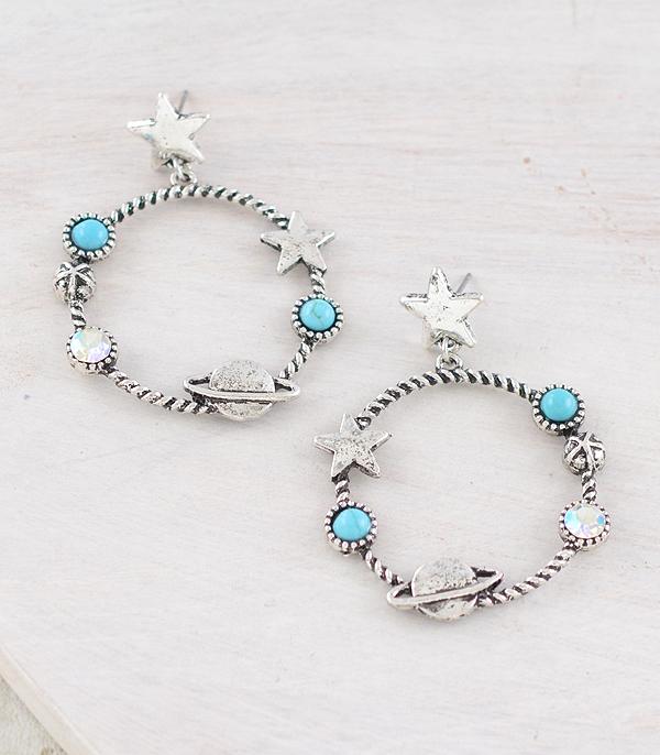 EARRINGS :: WESTERN POST EARRINGS :: Wholesale Western Turquoise Star Hoop Earrings