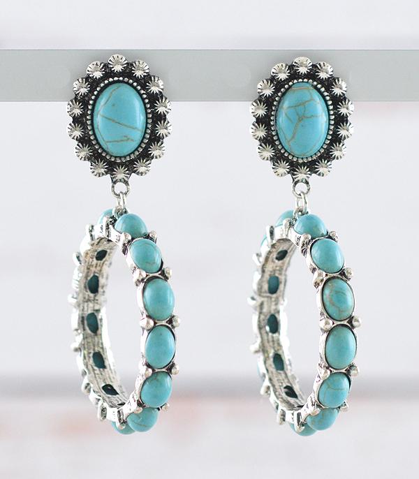 New Arrival :: Wholesale Western Turquoise Concho Hoop Earrings