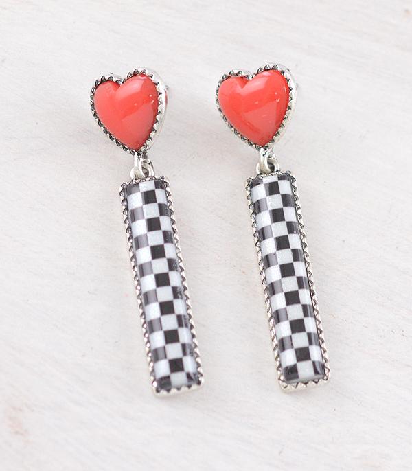 New Arrival :: Wholesale Western Checkered Heart Earrings