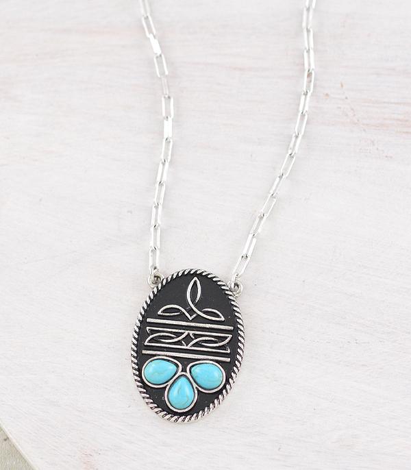 NECKLACES :: TRENDY :: Wholesale Western Boot Stitch Turquoise Necklace