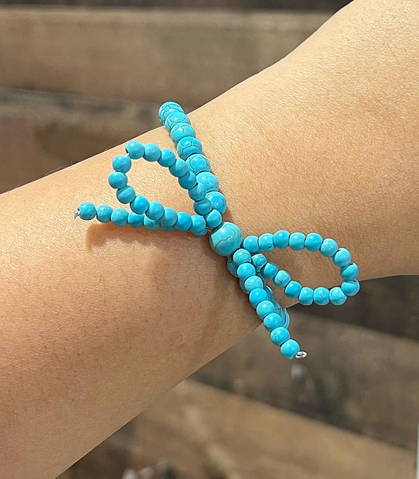 BRACELETS :: STRETCH-BEAD :: Wholesale Western Turquoise Bow Bracelet