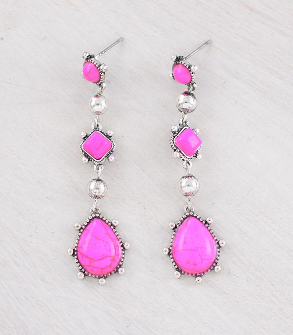 New Arrival :: Wholesale Western Pink Stone Drop Earrings